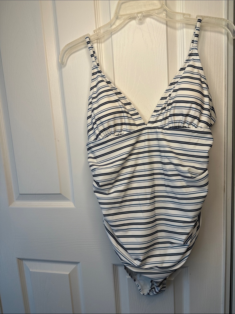 Cupshe White & Navy Striped crisp European Style One-Piece Swimsuit